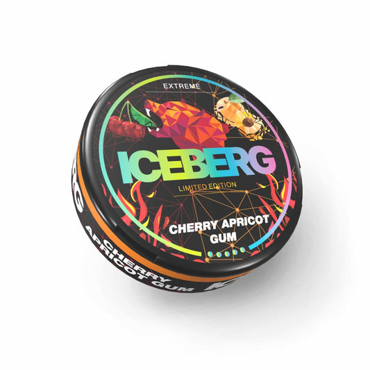 Iceberg Cherry Apricot Gum Nicotine Pouches in the UK - Sweet cherry and apricot gum flavor with 150mg strength.