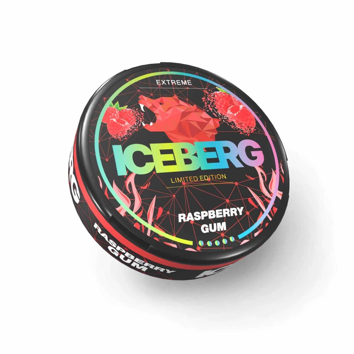 Iceberg Raspberry Gum Nicotine Pouches in the UK - Sweet raspberry flavor with 130mg strength.