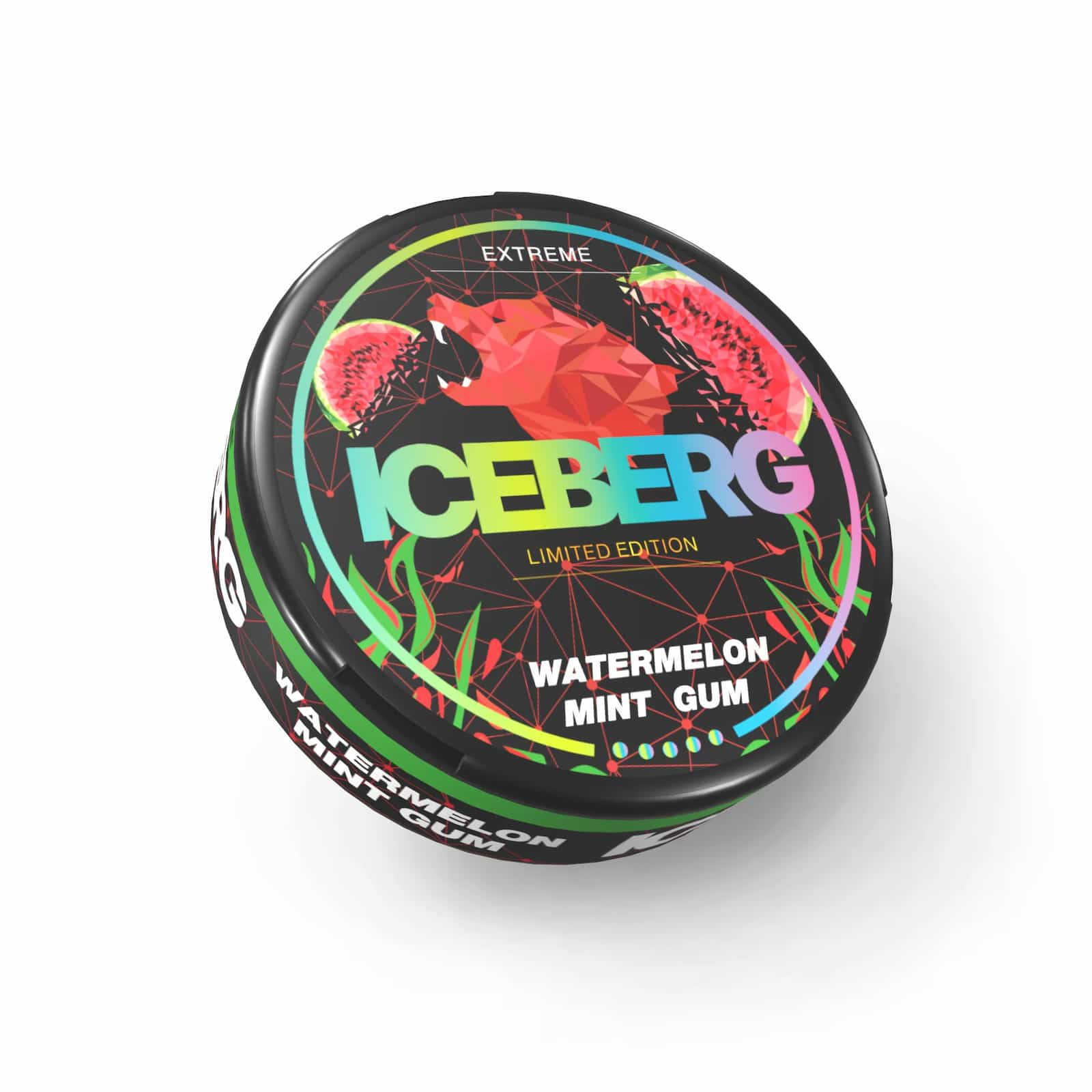 Iceberg Watermelon Mint Gum Nicotine Pouches in the UK - Refreshing watermelon and mint gum flavor with 150mg strength.