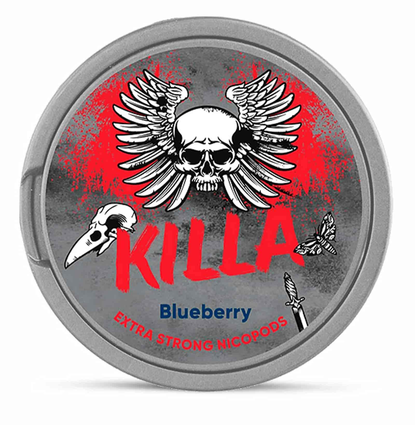 Killa Blueberry Nicotine Pouches in UK - Vibrant strength with bursting blueberry flavor.