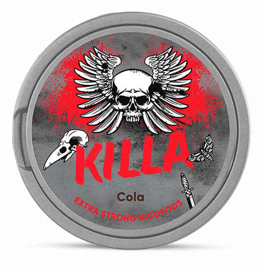 Killa Cola Nicotine Pouches in UK - Fizzy strength with classic cola flavor.