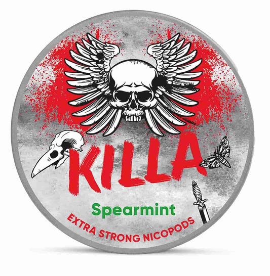 Killa Spearmint Nicotine Pouches in UK - Crisp strength with fresh spearmint flavor.