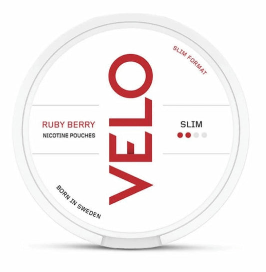 Velo Ruby Berry Velo Pouches in the UK - Subtle berry strength with strawberries and red berries.